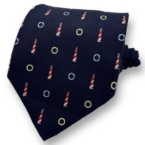 DUNHILL Men’s Nautical Lighthouse Motif Tie, 100% Silk, Made in Italy